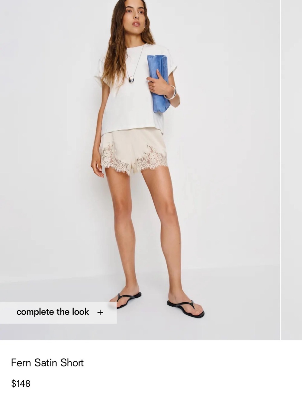 Reformation Fern Satin Lace-Trim Shorts S new